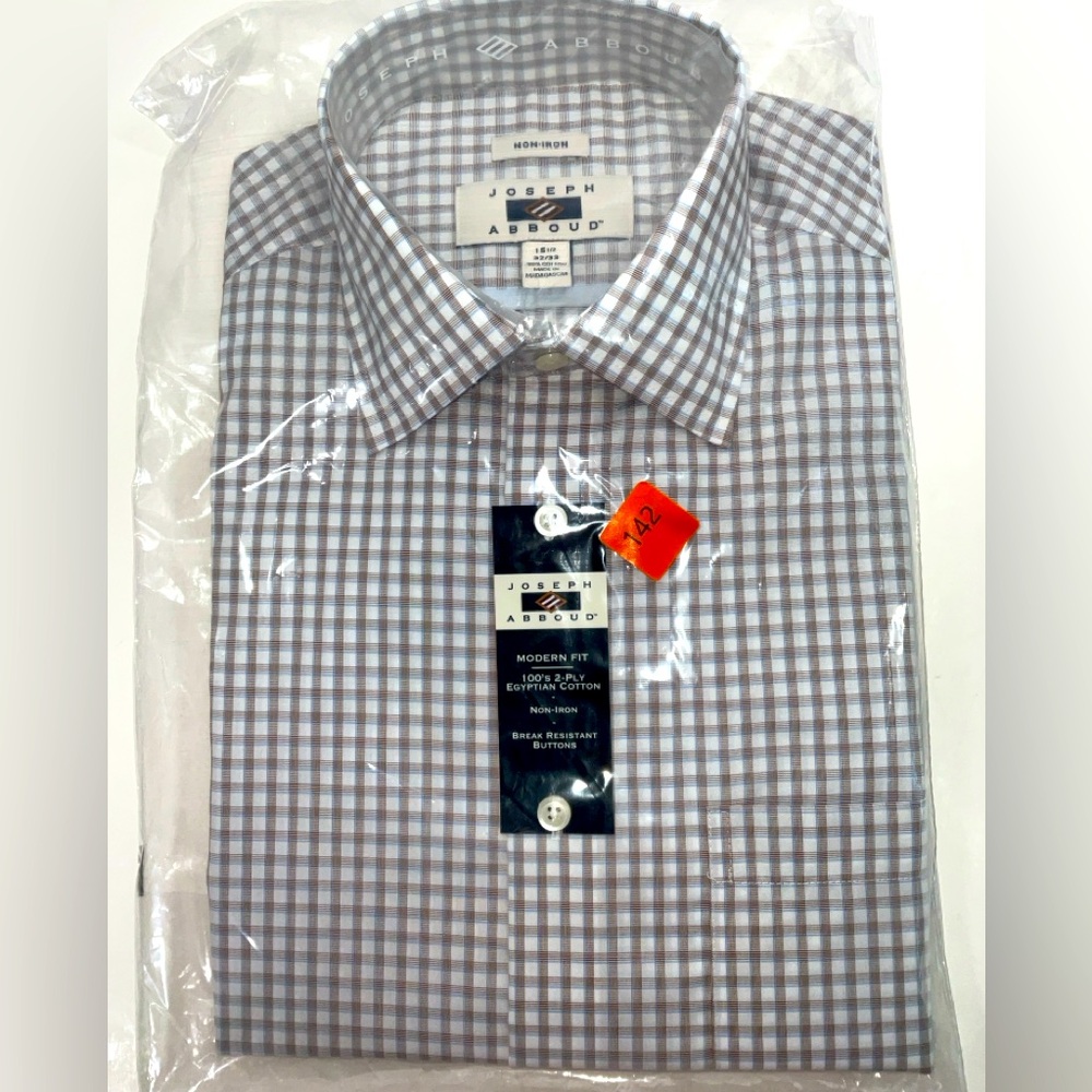NWT Men’s Joseph Abboud Modern Fit Cotton Dress Shirt Brown Plaid 15.5‎ - 32/33